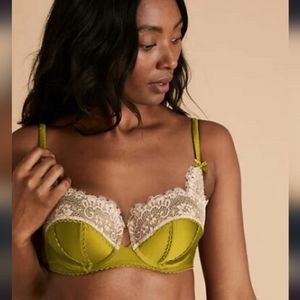NWOT M&S Chartreuse Satin Padded Lace Bra 34B Marks & Spencer UK
